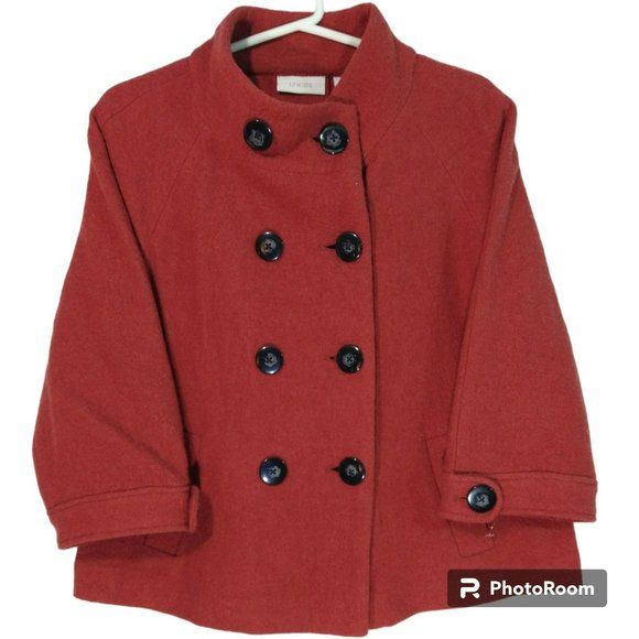 Chicos Orange Rust Boiled Wool Swing Pea Coat Jacket Size 1 Medium - Picture 1 of 8